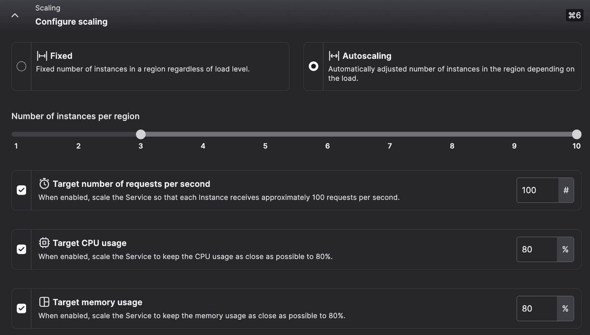 Autoscaling configuration form