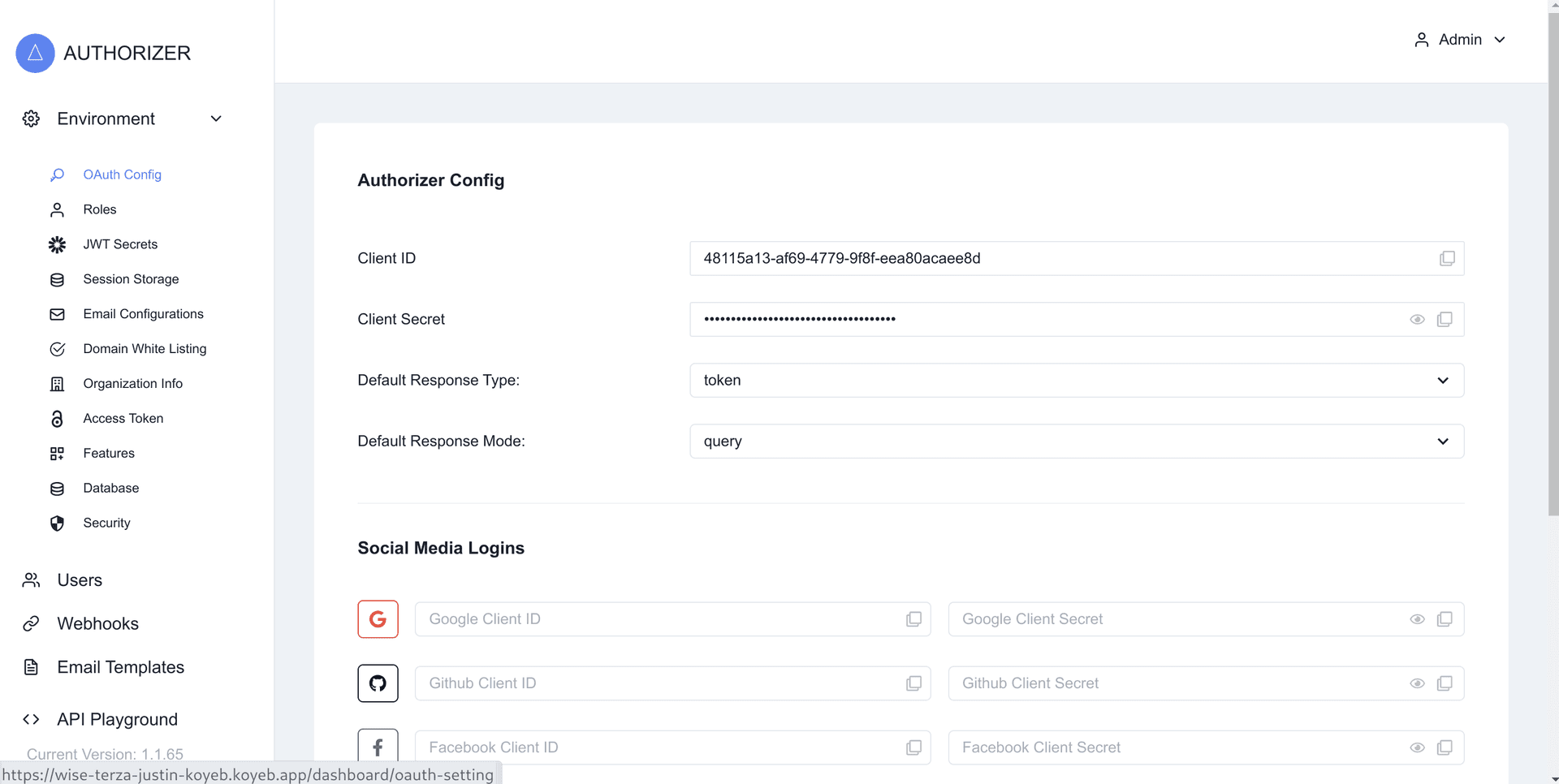 Authorizer admin dashboard