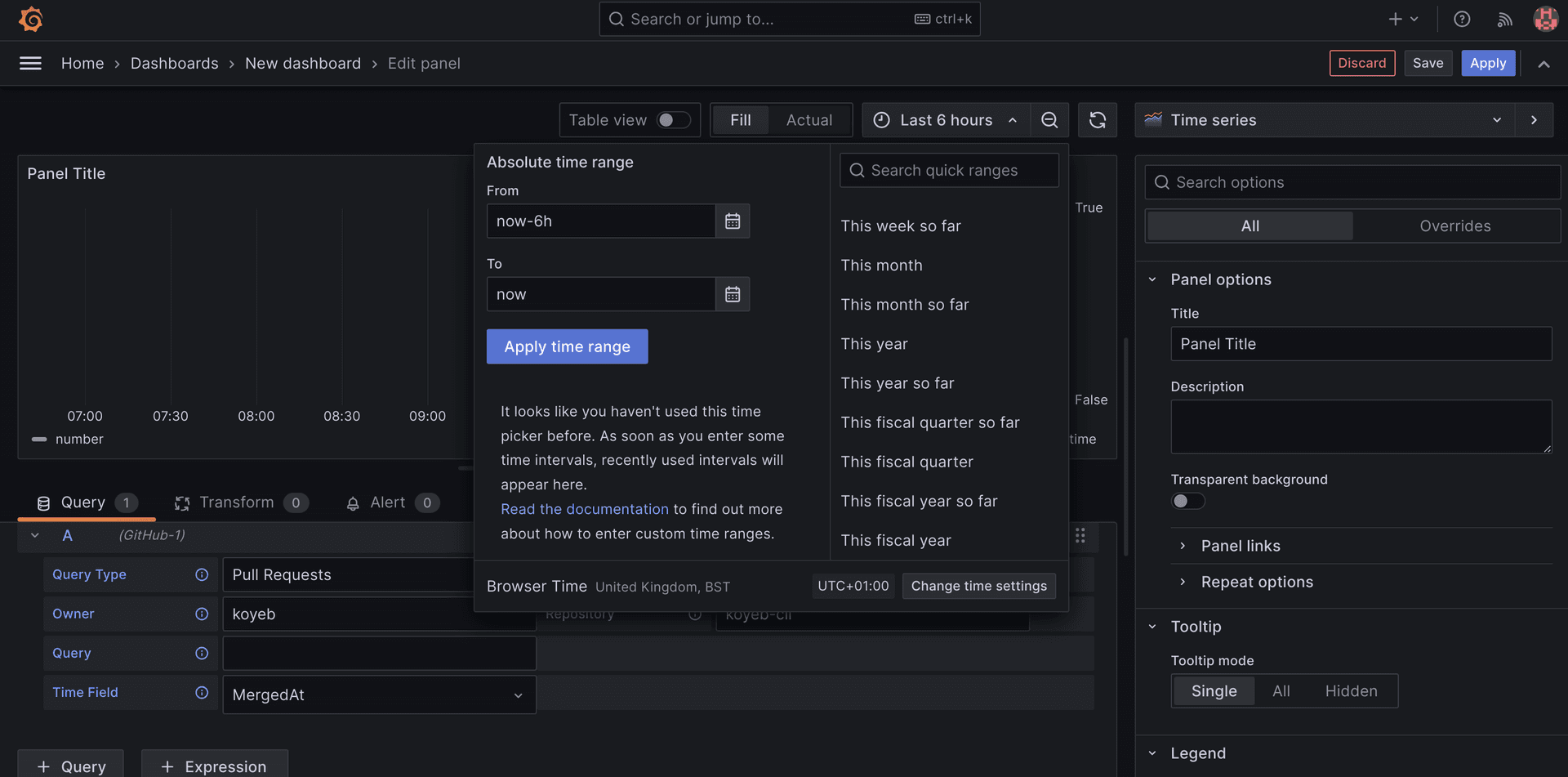 Grafana adjust time frame