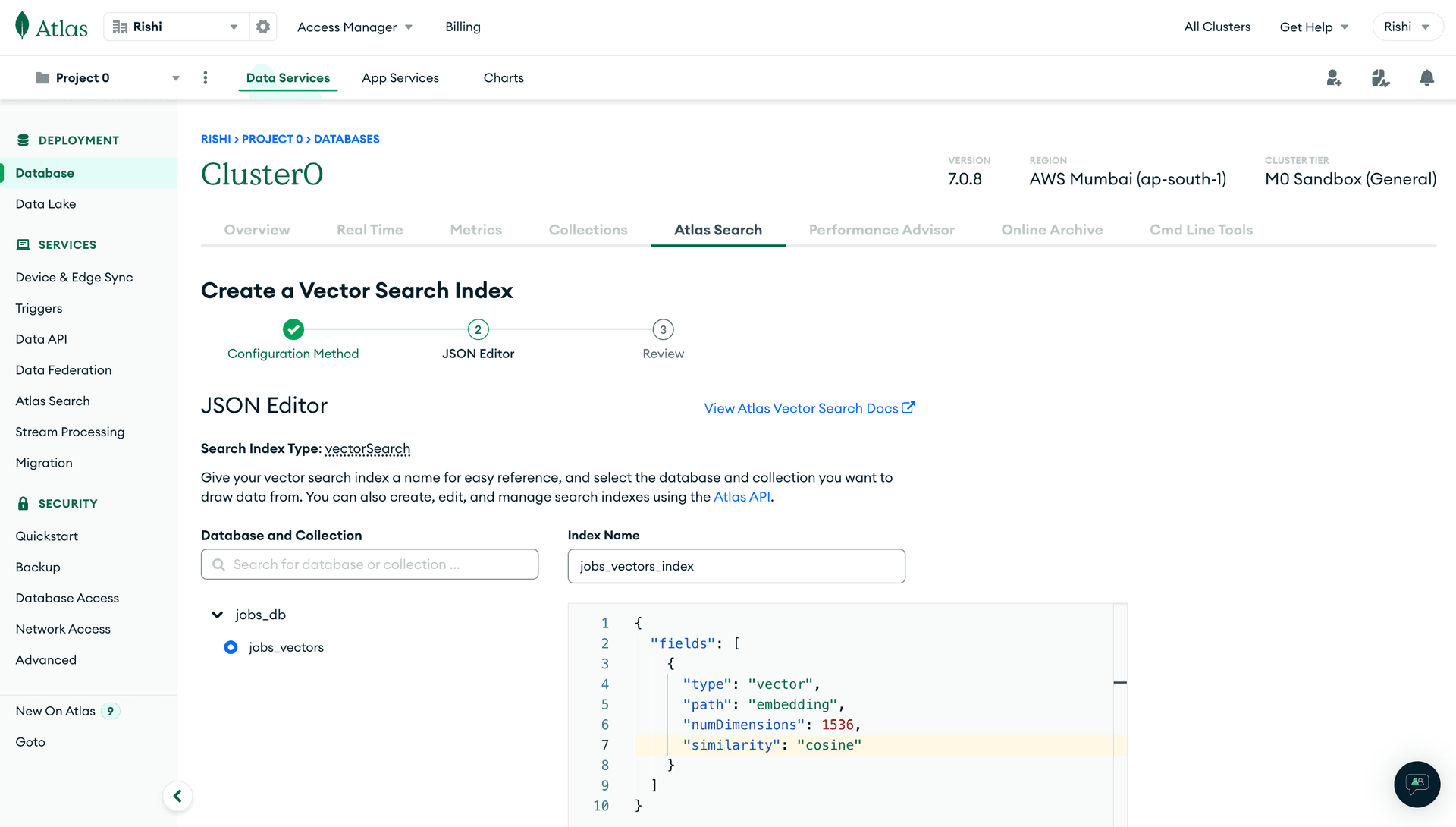 Configure JSON for vector search