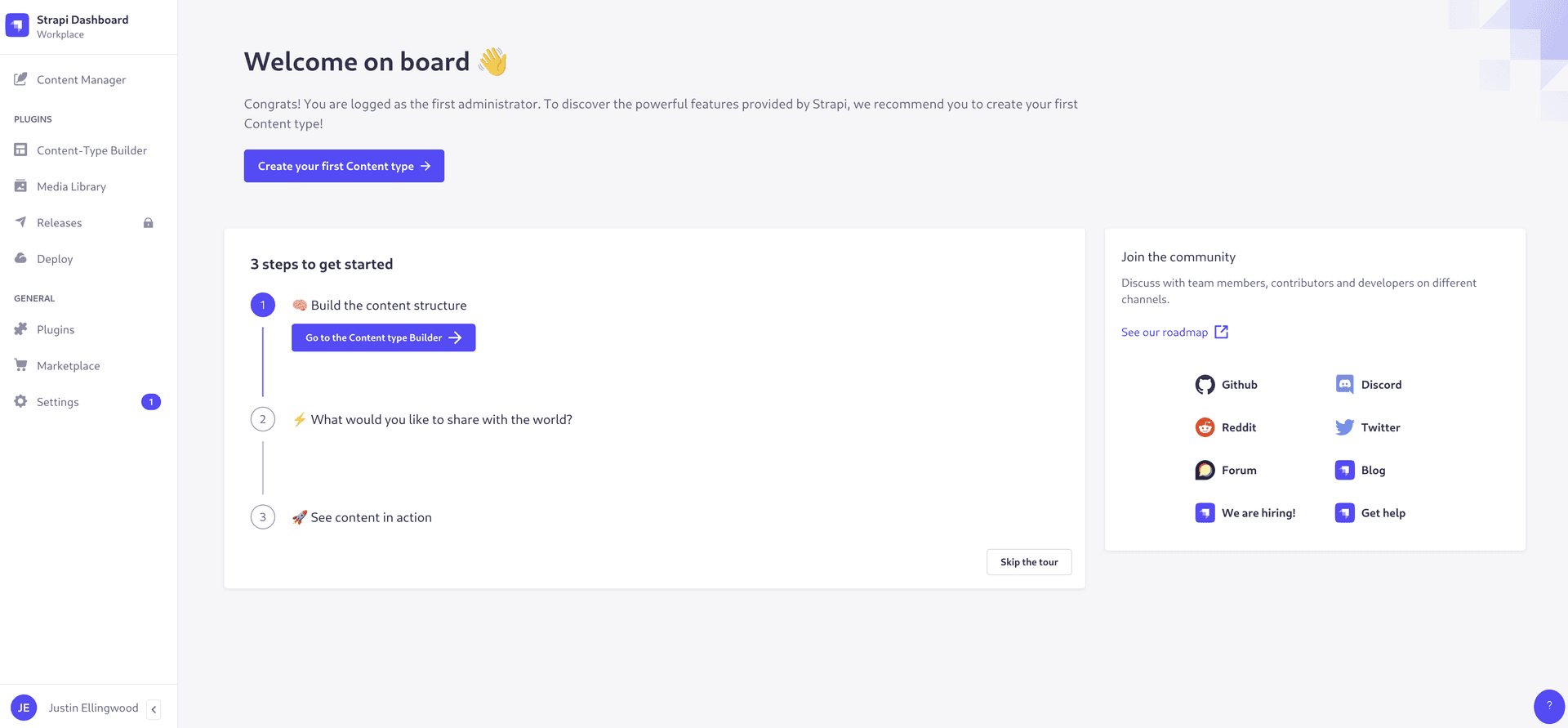 Strapi admin dashboard