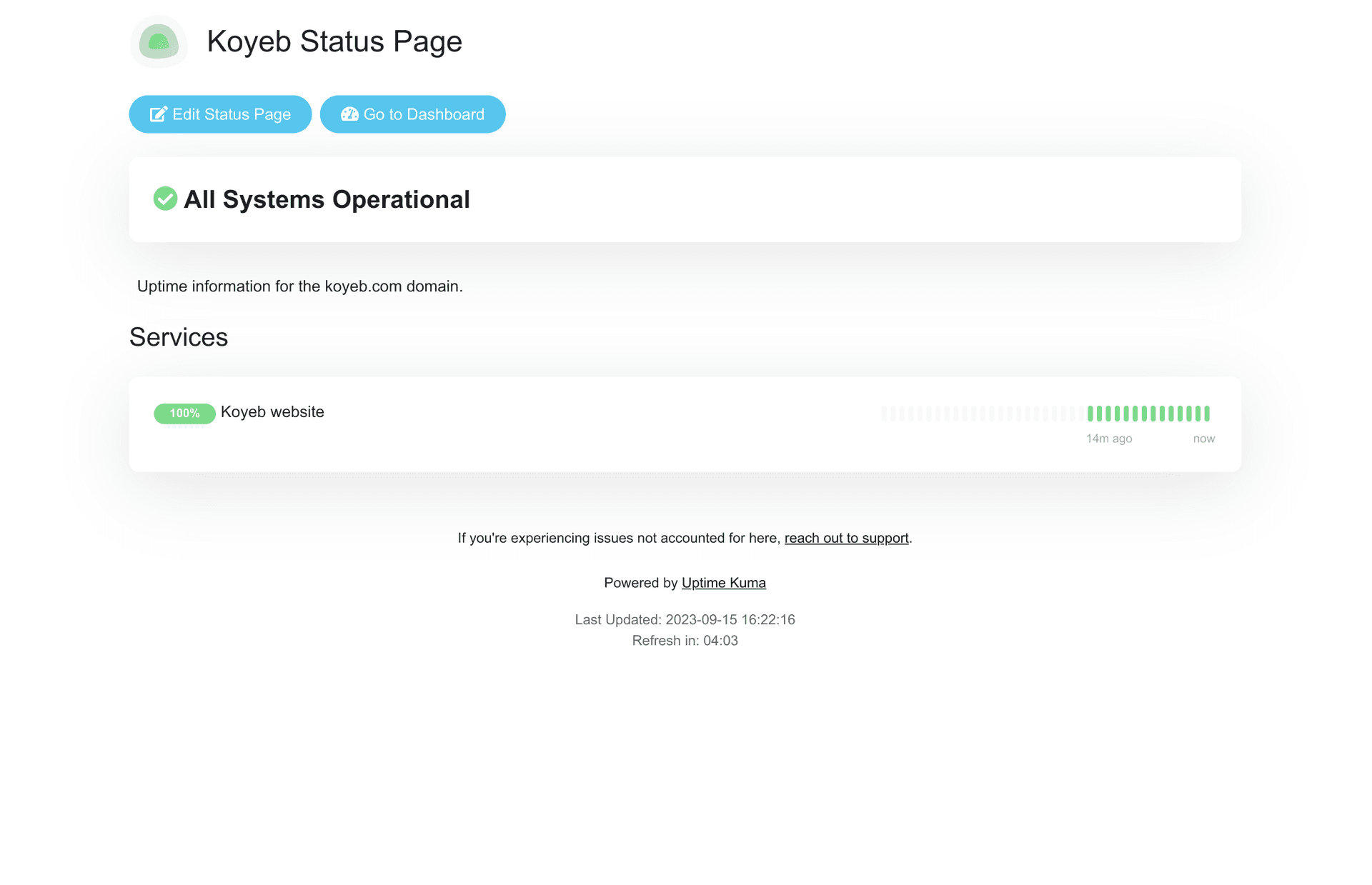 Uptime Kuma admin status page